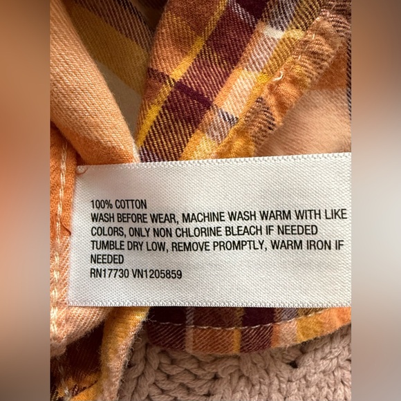 Cat & Jack Plaid Button Down Shirt 18M Orange Fall Flannel Toddler Boy - Picture 3 of 3